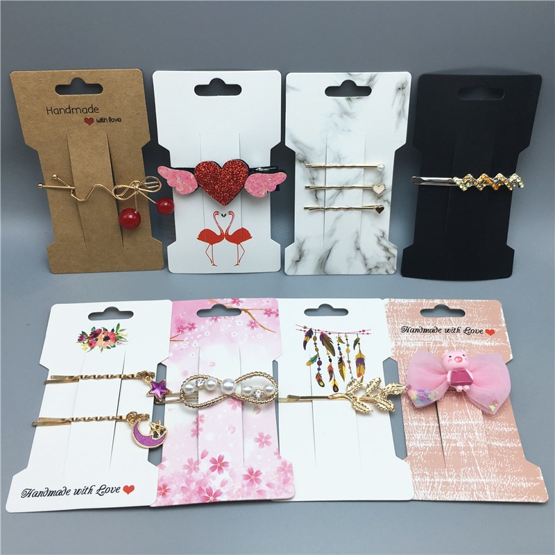 12 stücke Neue Kreative Haarnadel Brosche Verpackung Papier Karte Exquisite Schmuck Haar Klaue display Karte + 12 stücke opp tasche