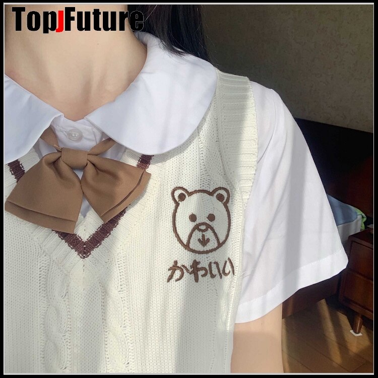 Japanse Jk Uniform Gebreide Vest Trui Schooluniform Vesten Jk Uniform Wit Panda Borduren Trui