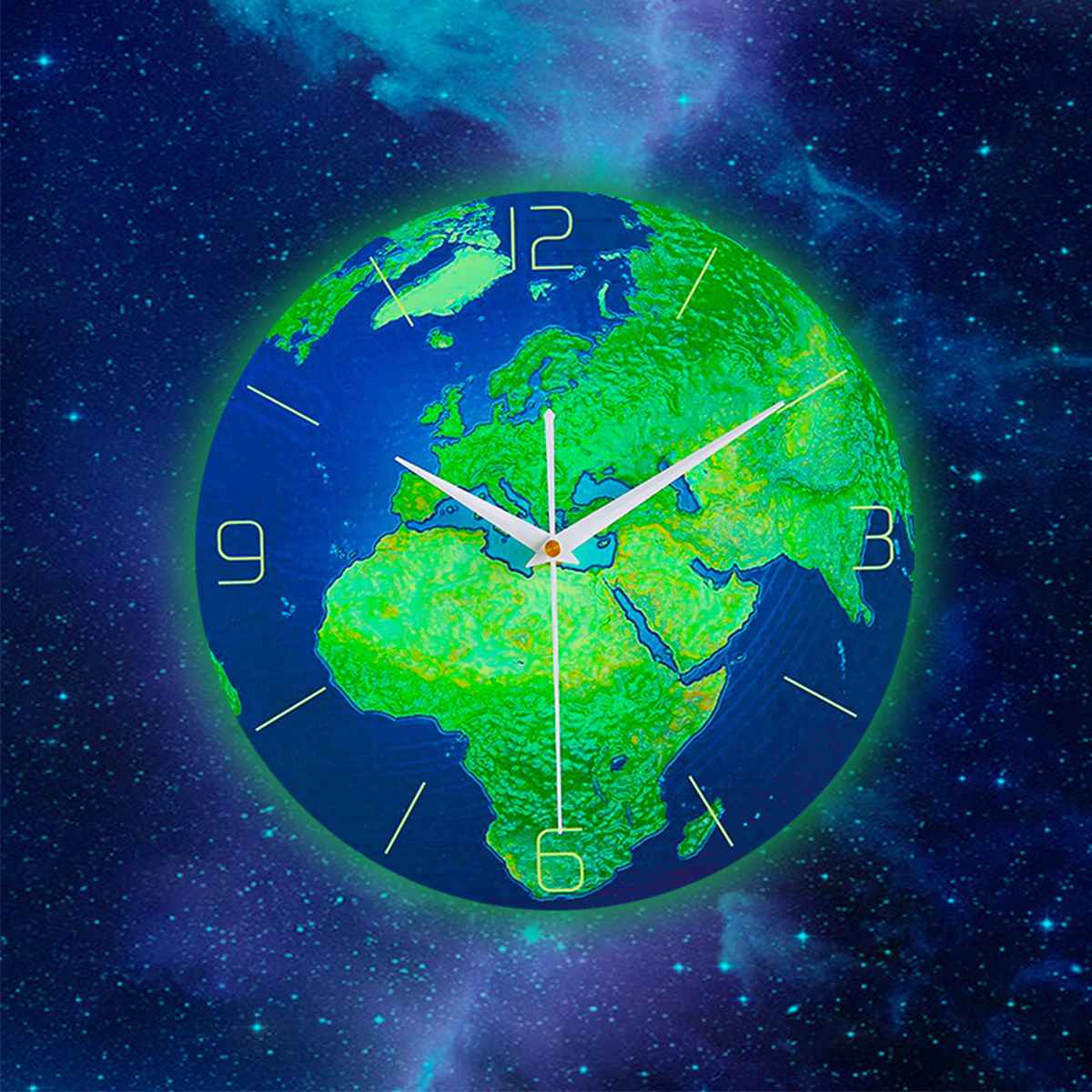 Mute Sweep Glowing Earth Clock Wall Clock Glow In the Dark Luminous for Kids Baby Room Bedroom Home Decor Earth Clock