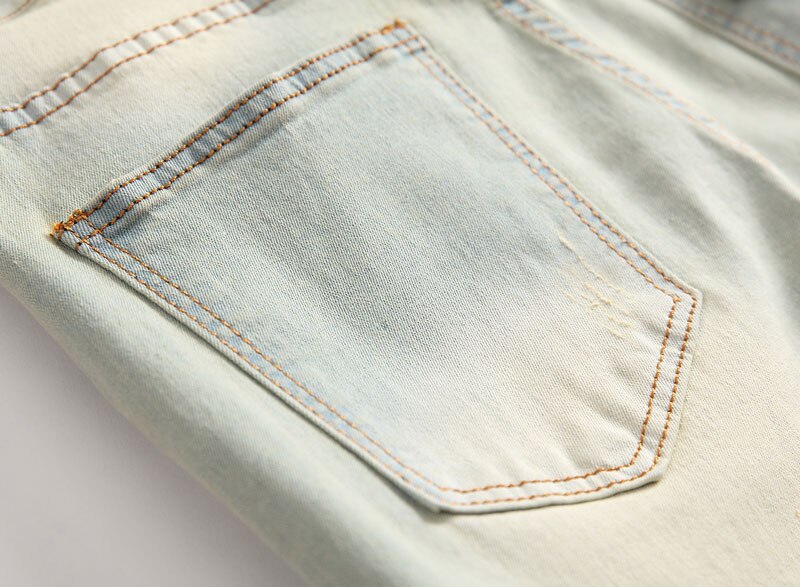 Men&#39;s Causual Biker Jean Shorts Brand Pleated Multi Pocket Denim Shorts Men Washed Cotton Slim Fit Retro Bermuda Jeans Masculina