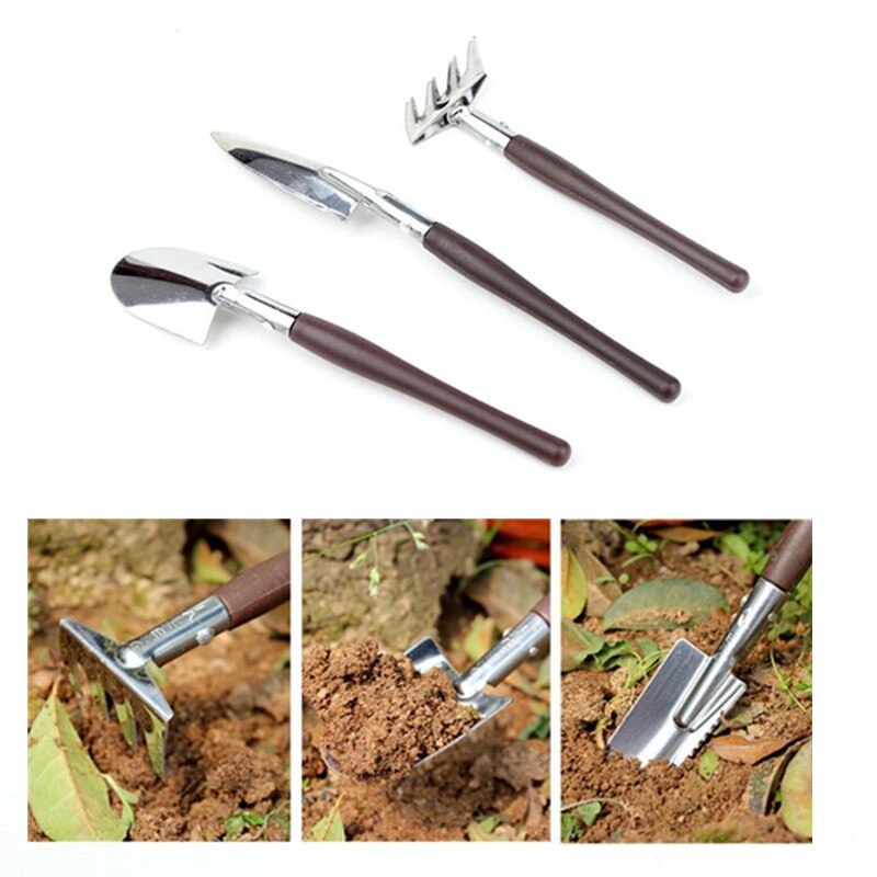 Mini juego de herramientas de jardinería con mango de resina, Mini pala de hierro, rastrillo, suculentas, suelo en maceta, aflojamiento, suministros de jardín para el hogar