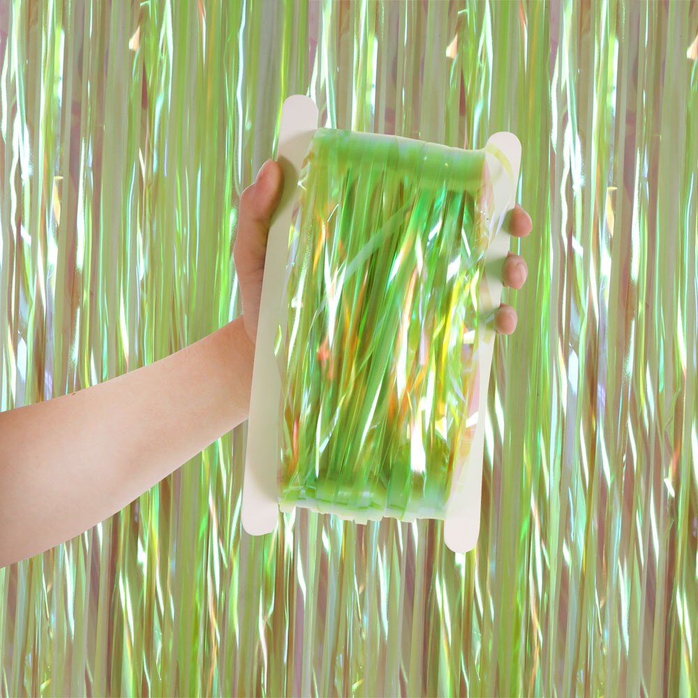 1M X 2M Birthday Foil Fringe Curtain Transparent Candy Tinsel Curtain Wedding Backdrops Decorations Valentine's Day Decor: green
