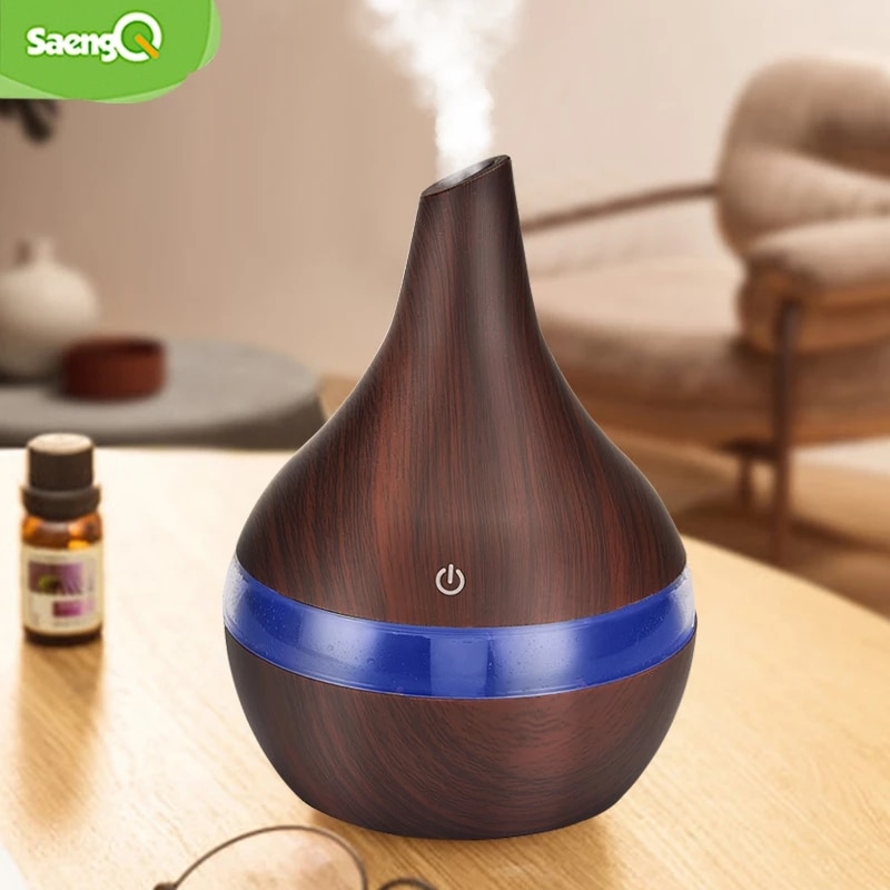 SaengQ-humidificador de aire eléctrico, difusor de aroma ultrasónico por aceites esenciales, en color madera, para aromaterapia en hogar