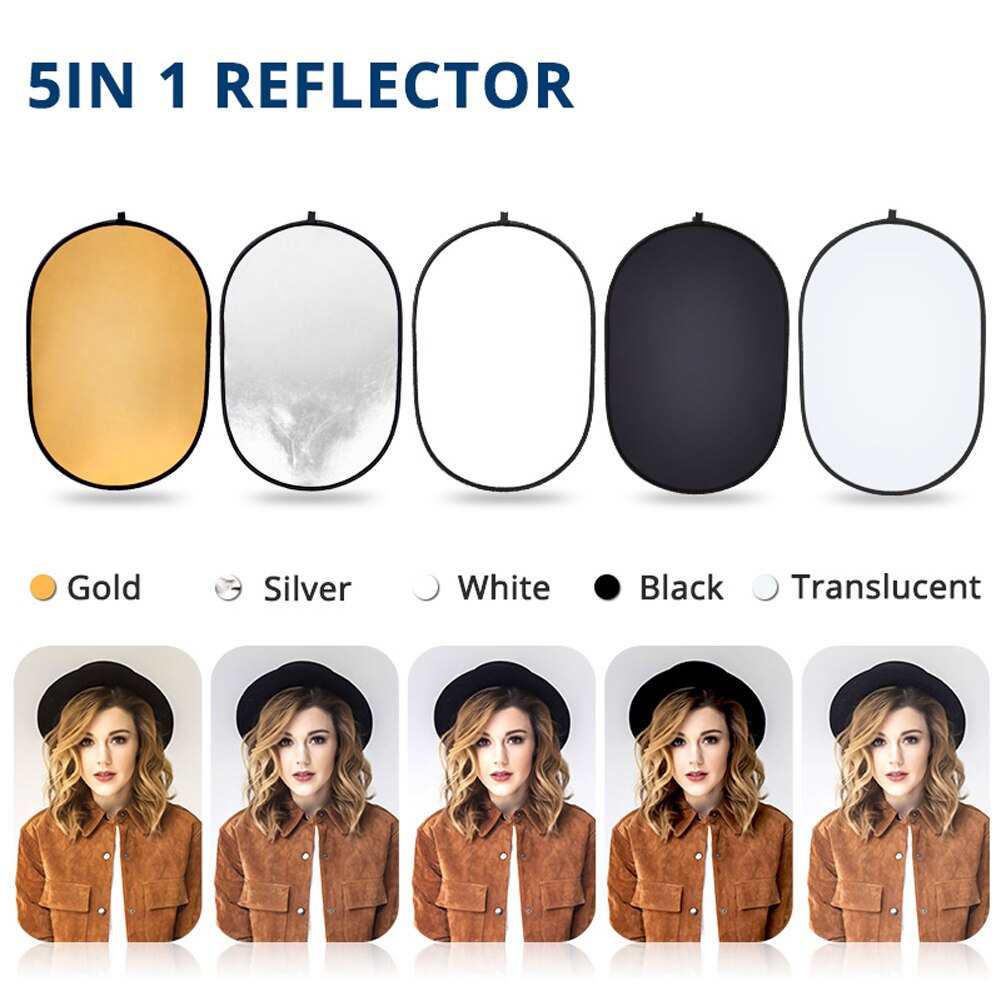 Oval Tragbare Reflektor 5 in 1 Fotografie Studio 60x90cm Faltbare Reflektor für Outdoor Studio Reflektor