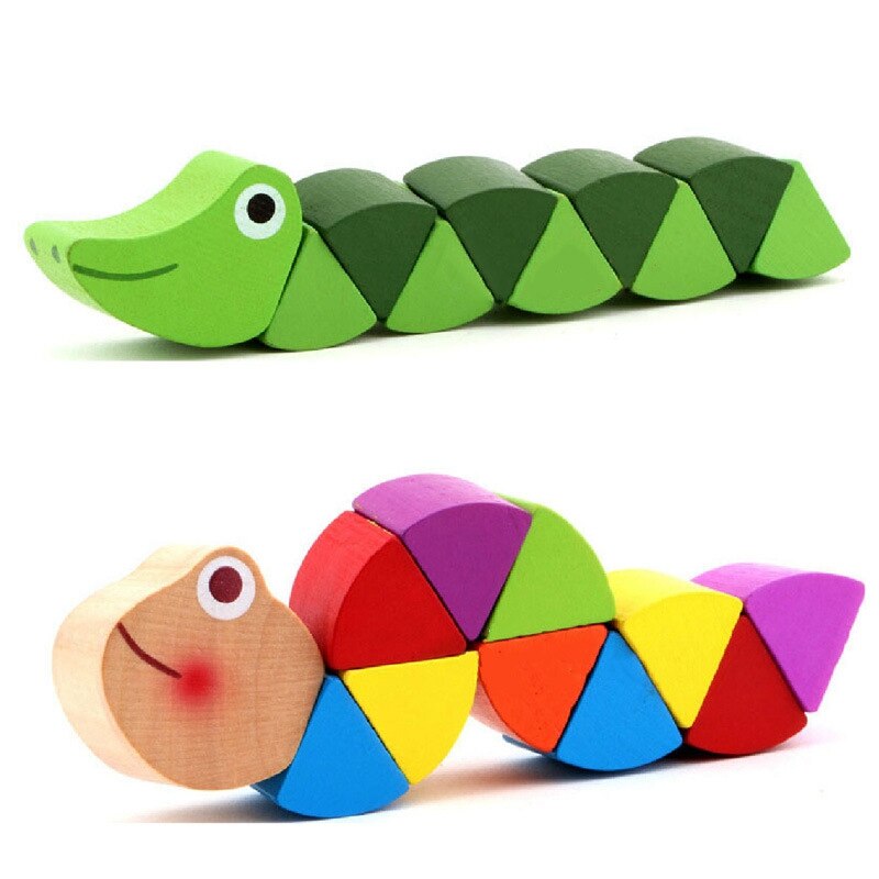 2PCS Intelligence Develope Color Wooden Baby Toy Transformable Caterpillar Warm Colorful Early Educational DIY Toy: Default Title