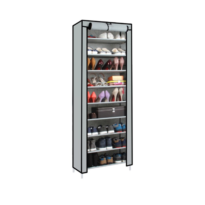 Zapatero sencillo de tela no tejida, Zapatero antipolvo, montaje plegable, Zapatero de Metal, armario organizador zapatos hogar: Gris