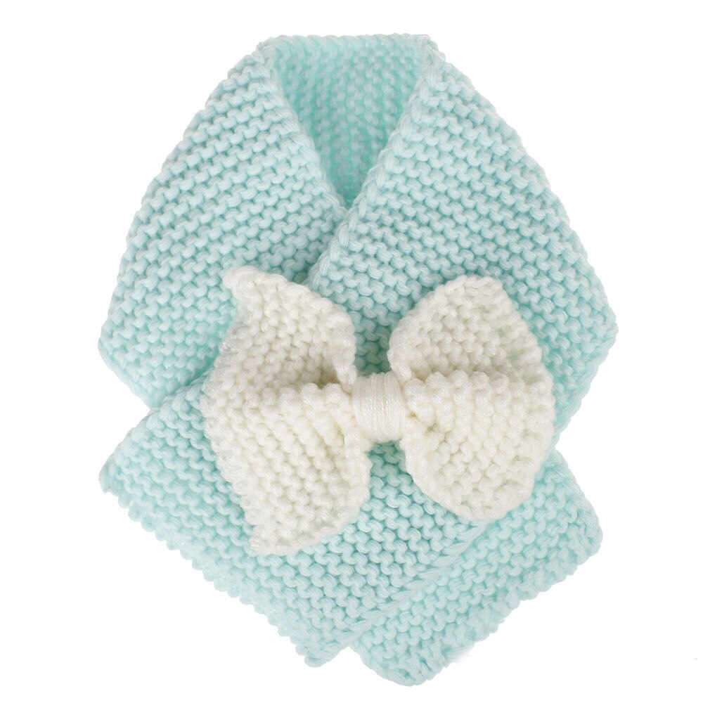 Brand Toddler Baby Girls Kids Warm Winter Scarf Cotton Solid Bowknot Lovely Sweet Baby Girls Knit Scarf 4 Colors: Shallow lake blue