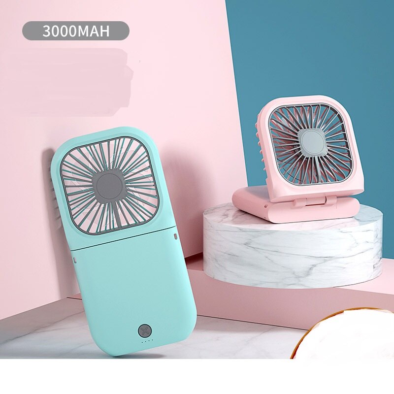 3000 Mah Draagbare Vouwen Fan Usb Oplaadbare Mini Multifunctionele Desktop Opknoping Hals Pocket Ventilator Voor Office Outdoor Reizen