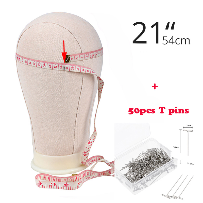 Perukställ canvashuvud med 50 st t stift maniquin head peruktillbehör 21-25 tums frigolithuvuden med bordsklämma: 21 tums huvud 50 tpins