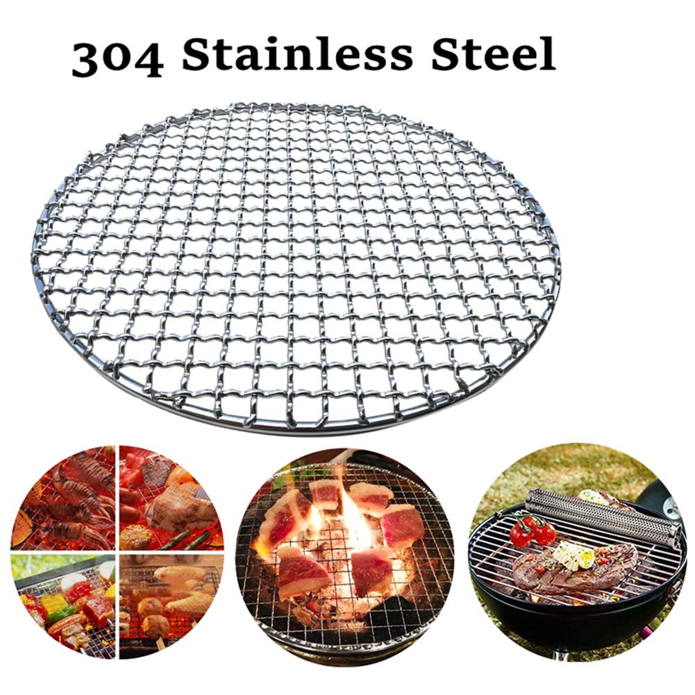 Grelha redonda de aço inoxidável para churrasco, rede para assar, malha não aderente, churrasco, assadeira, ar livre, acampamento, churrasqueira, ferramentas de cozinha