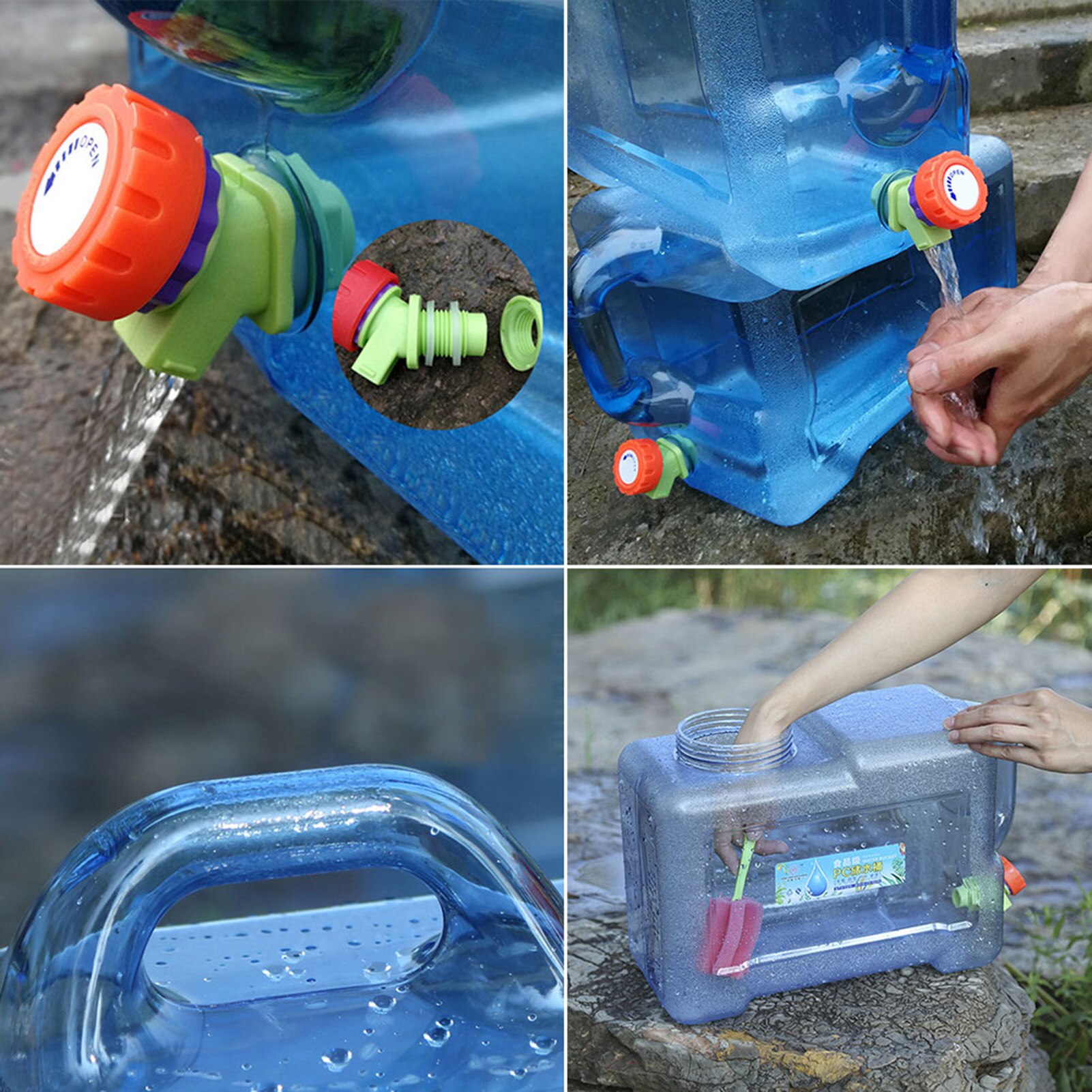 5/8L Car Portable Handheld Water Container PC Outdoor Self-Driving Tour With Faucet Camping Square Barrel Plastic Storage Bucket