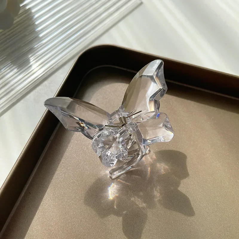 Pinza para el pelo de sirena y mariposa de cristal para niña, pinza para la cabeza trasera, pinzas para el pelo grandes transparentes, horquillas, tocado, accesorios para el cabello: Gris oscuro