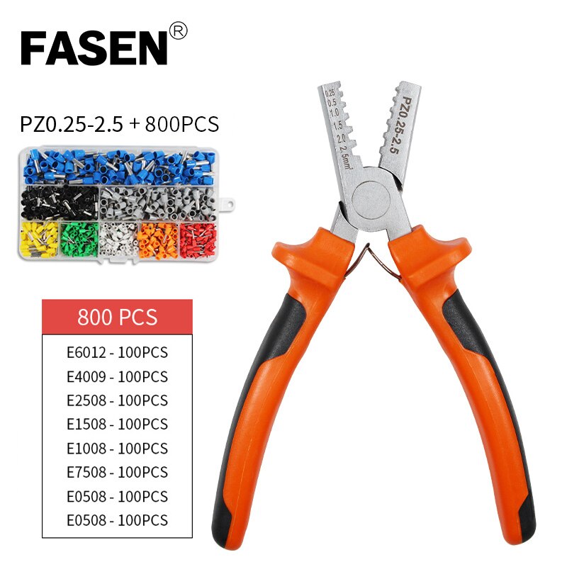 PZ 0.25-2.5 1200pcs Cable Wire Terminal Connector with Hand Ferrules 2.5 Crimper Plier Crimp Tool Kit Set AWG 10-23