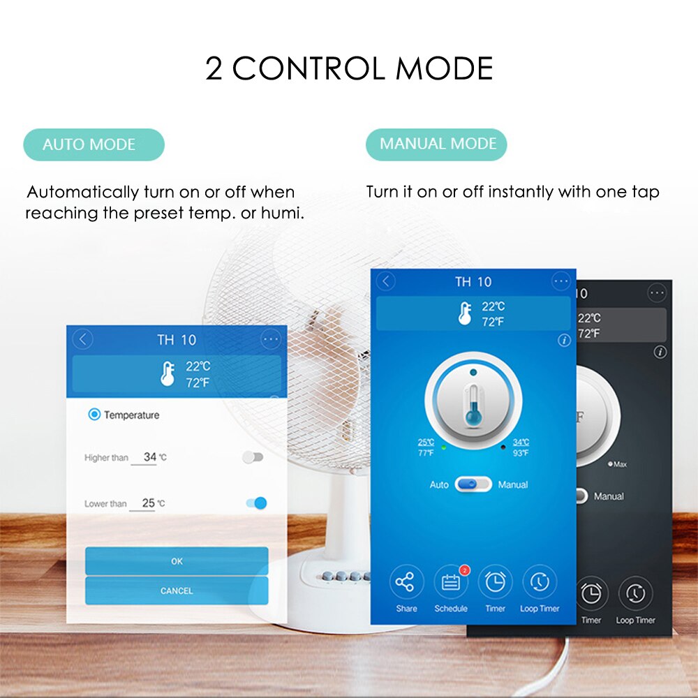 Sonoff-interruptor inteligente TH16 TH10 con Wifi, 16A, 10A, Sensor de monitoreo de temperatura y humedad, Automatización del hogar inteligente