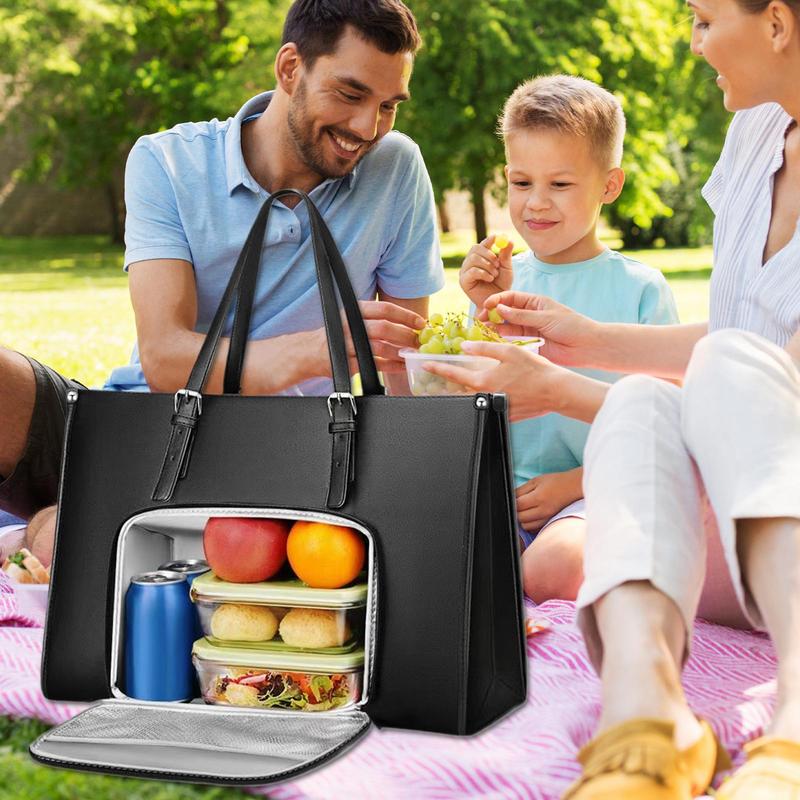 Bolsa tote com compartimento para almoço, bolsa para laptop com compartimento para lancheira, suporte para computador, frutas, bebidas, lanches, recipiente