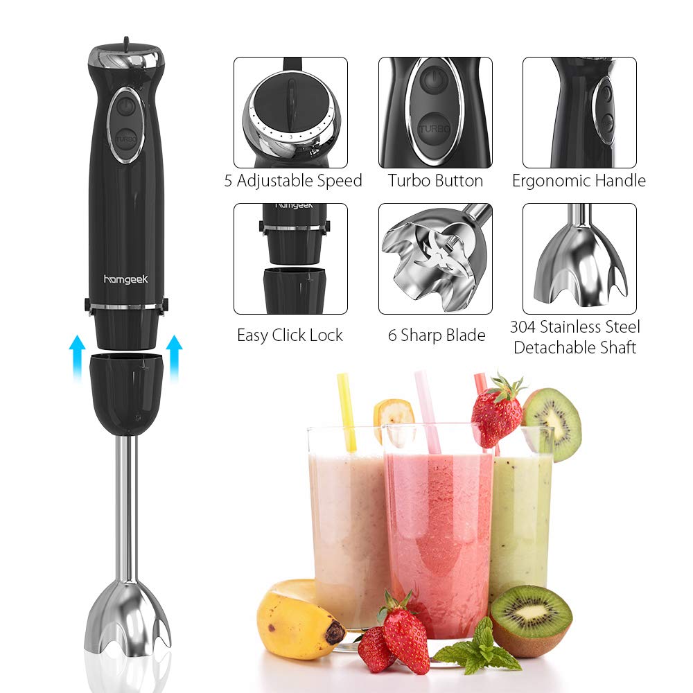 Homgeek Onderdompeling Blender Keuken 4-In-1 800W Draagbare Juicers Hand Stick Blender Mixer Groente Vleesmolen staafmixer