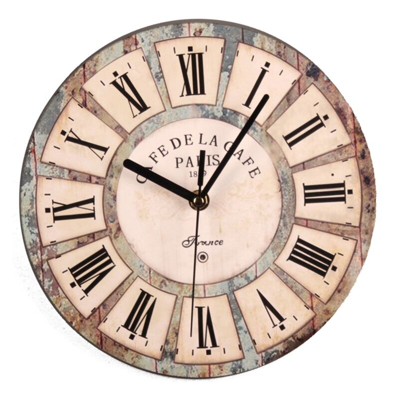 Vintage Wall Clock Round Silent Clocks Wall Mounted Wooden Carfts Art Decor