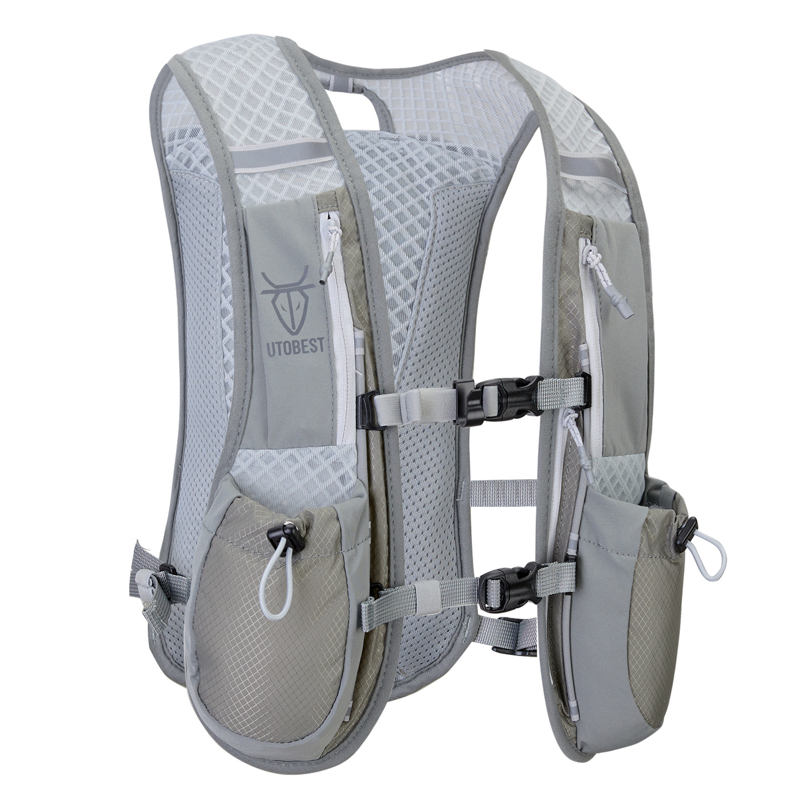Utobest trailrunning rugzak 5l ultralichte hydratatievest ademende functionele rugzak voor marathons, fietsen en wandelen: Grijze kleur