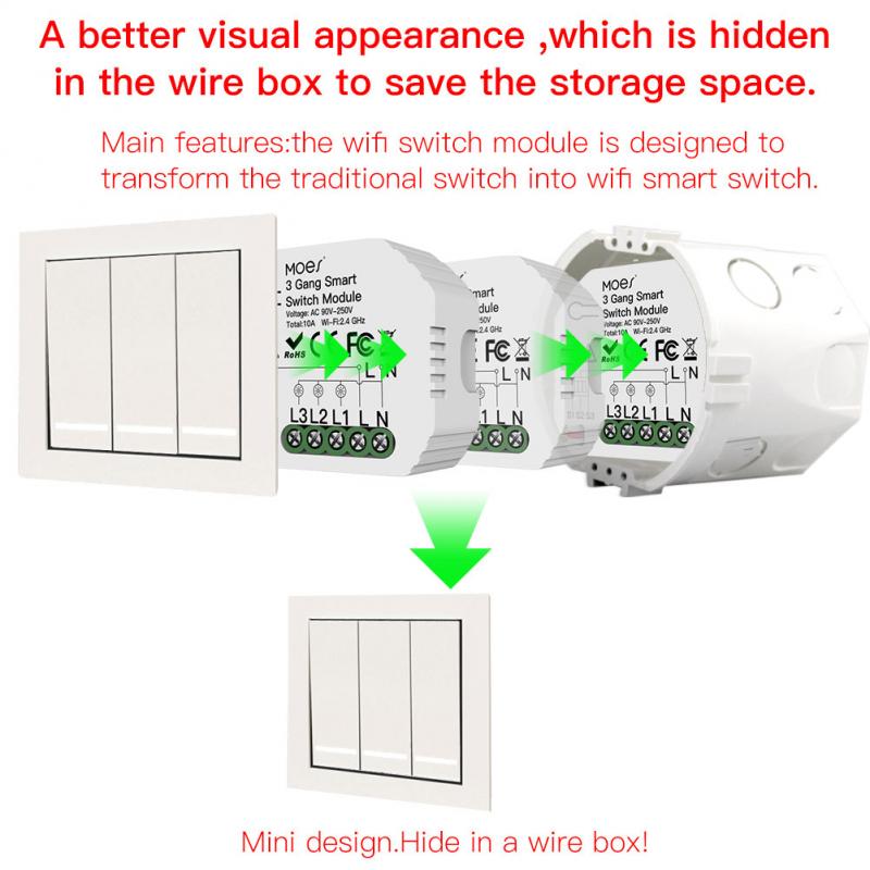 Wifi Smart Light Switch Breaker Automation Switch Module Smart Life/Tuya APP Remote Control Works With Alexa Google Home 1/2 Way