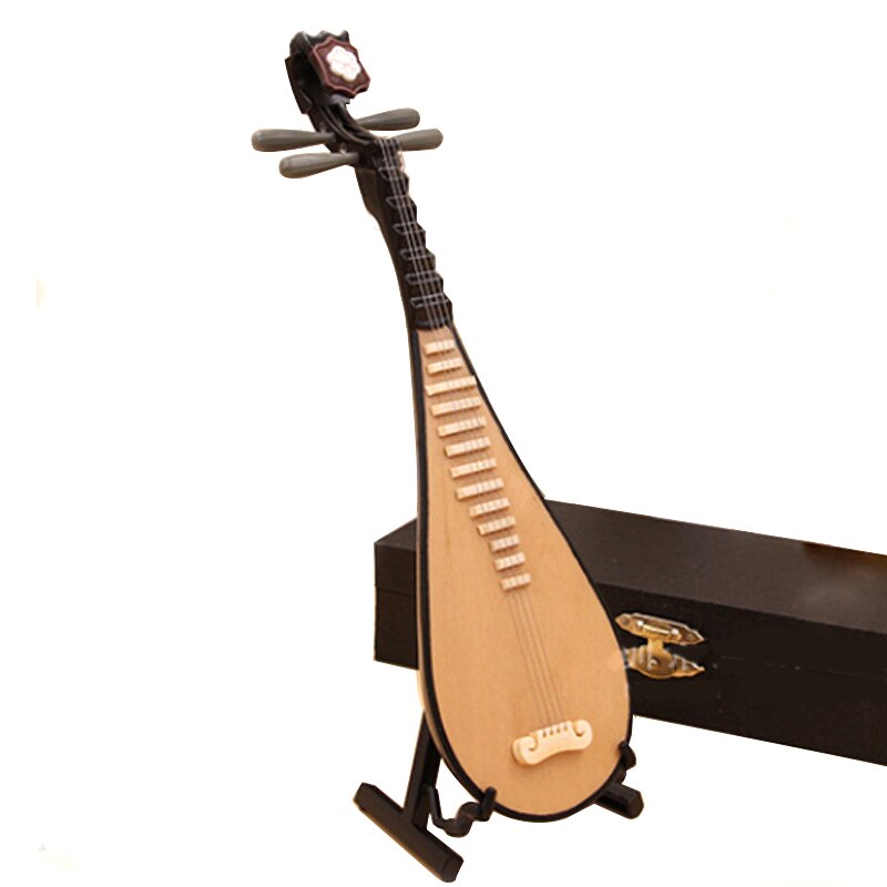 Miniature Pipa Model Replica with Stand and Case Mini Lute Mini Musical Instrument Ornaments Chinese Traditional