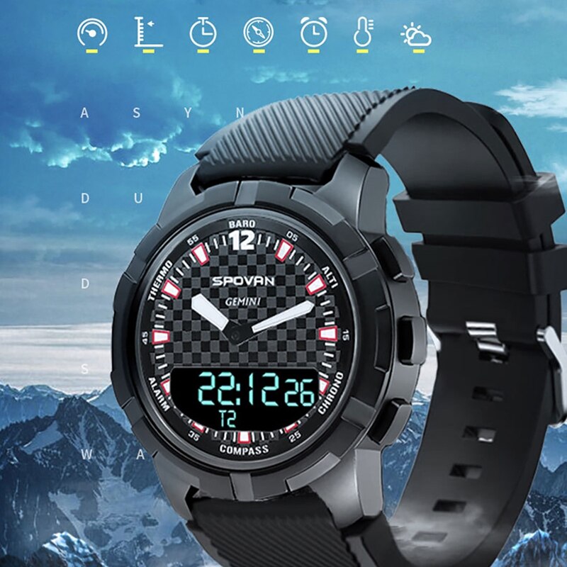 GEMINI Smart Watch Double Display Sports Watch Altimeter Barometer Compass Waterproof Weather Forecast LED