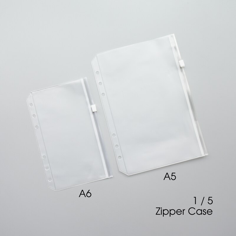 Maotu 5 stk / sæt løsblad gennemsigtig pvc lynlåsetaske opbevaring & organisator taske til spiral notebook tilbehør  a5 a6