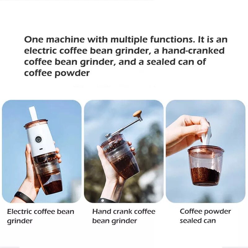 2 in 1 Portable Coffee Grinder Electric Manual Coffee Miller Automatic Coffee Bean Grinder Machine Espresso Maker USB Charging