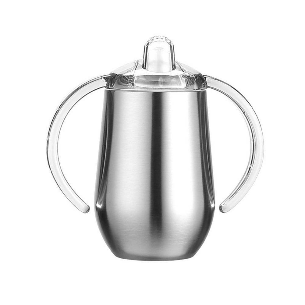Taza de succión de doble Mango para niños, taza de agua, Taza Termo para bebés con asa, taza aislante de vacío Doble: Silver