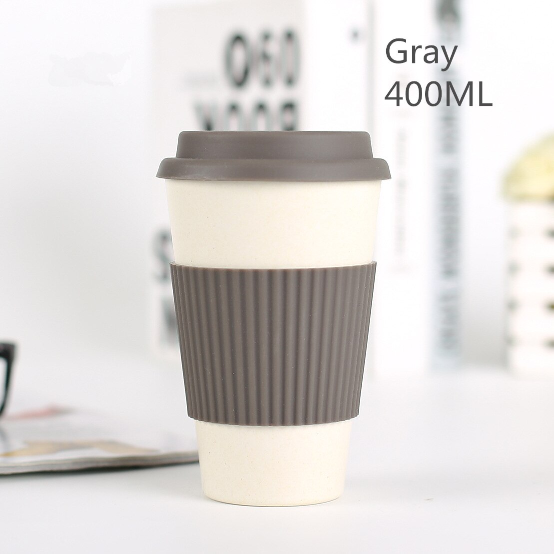 400ml Umweltfreundliche Bambus Faser Kaffee Becher Milch Becher Mit Deckel Tragbare Bahre Becher Tee Tassen Milch Tasse Für Büro hause Drinkwares: grau