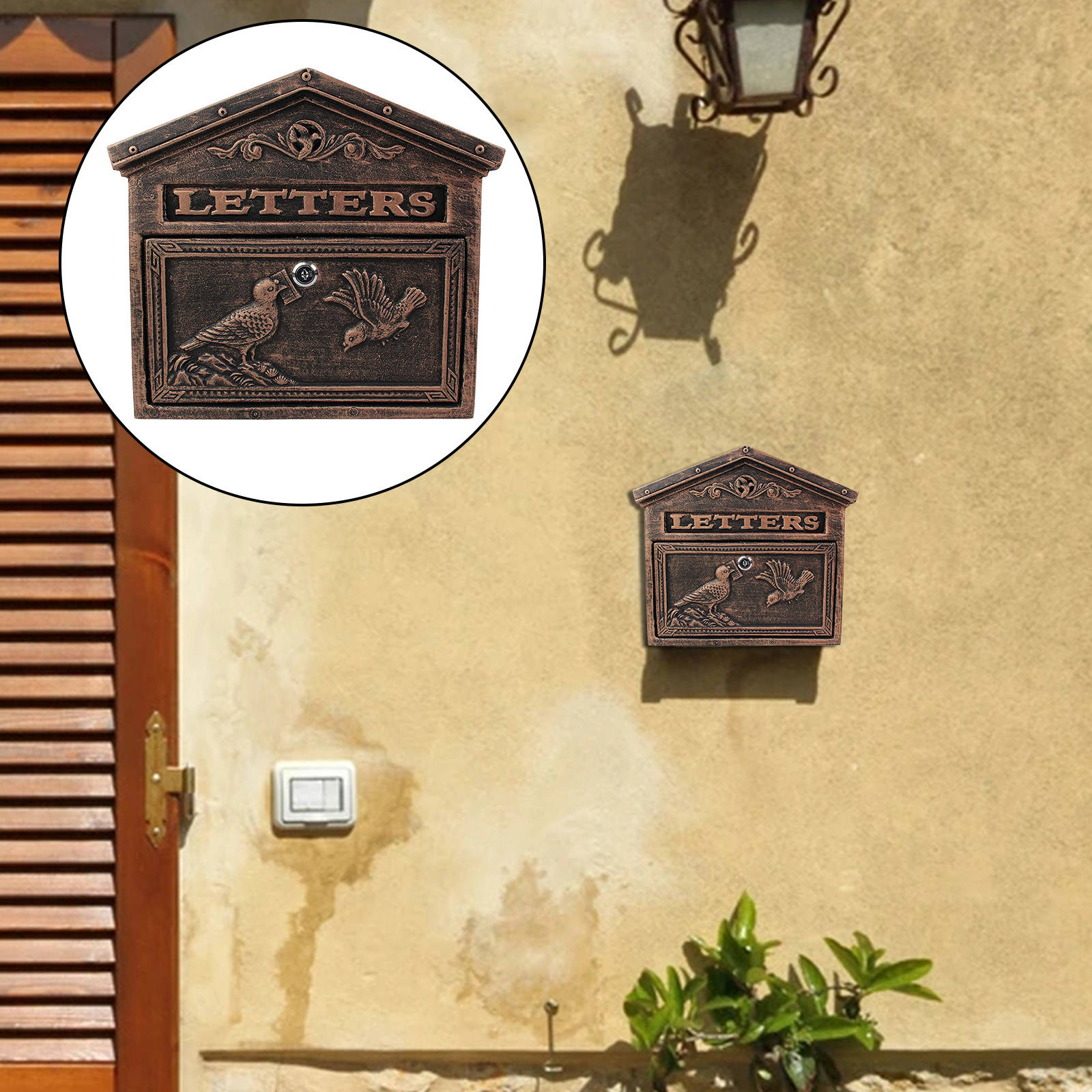 Waterproof pastoral style mailbox Retro Metal Wall Mounted Mailbox Bucket Newspaper Letter Box Post Garden Decor Box: red bronze