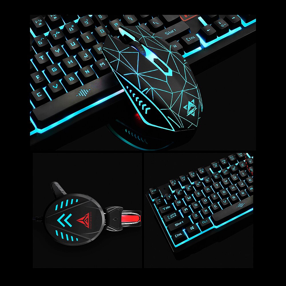 Gaming Keyboard Mouse Headset Set Three-color Backlight Keyboard Colorful LED Breathing Light Mouse Gaming Headset Combo pad