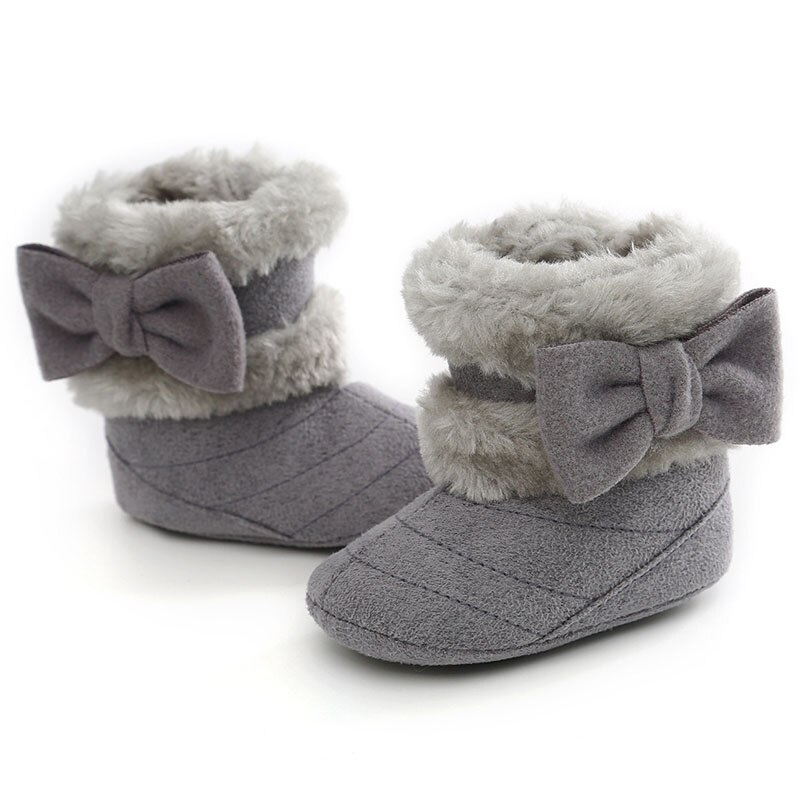 0-18M Newborn Winter Baby Shoes Snow Boots For Girls Footwear Bow-knot Button Plush Ankle Warm Toddler Shoes Baby Boots Non-slip