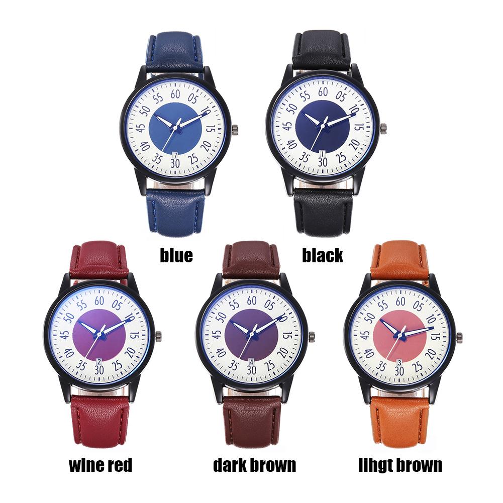Leather Band Watches Men Arabic Numerals Dial Quartz Analog Wristwatch Widely Used in Street Photo Accessories