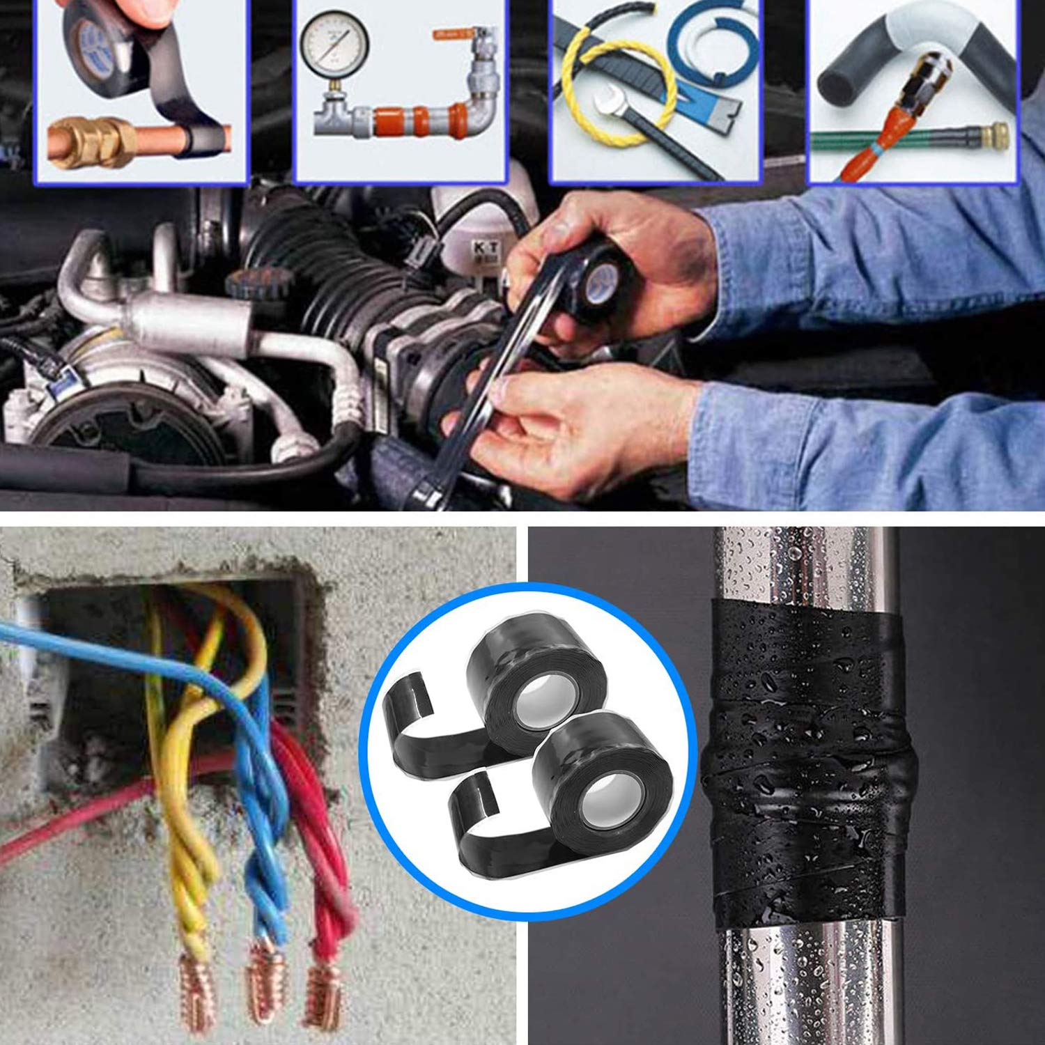 Ruban en Silicone auto-fusion 30/1.5m, bandes de réparation de fuite de tuyaux d'eau étanches, ruban d'isolation électrique pour la plomberie, cvc automobile