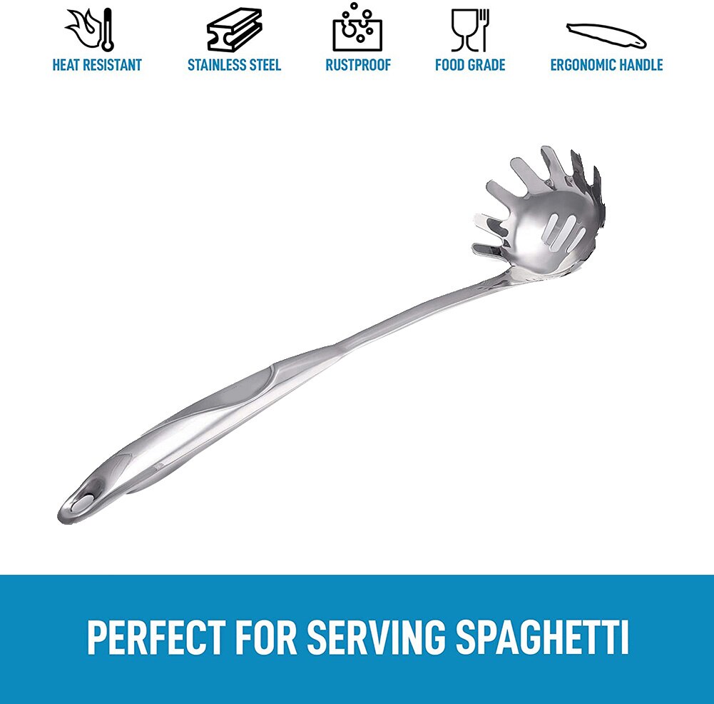 2 stk rustfrit stål langt håndtag tandkant pasta nudel vermicelli scoop spaghetti server gaffel klo køkken madlavning værktøj