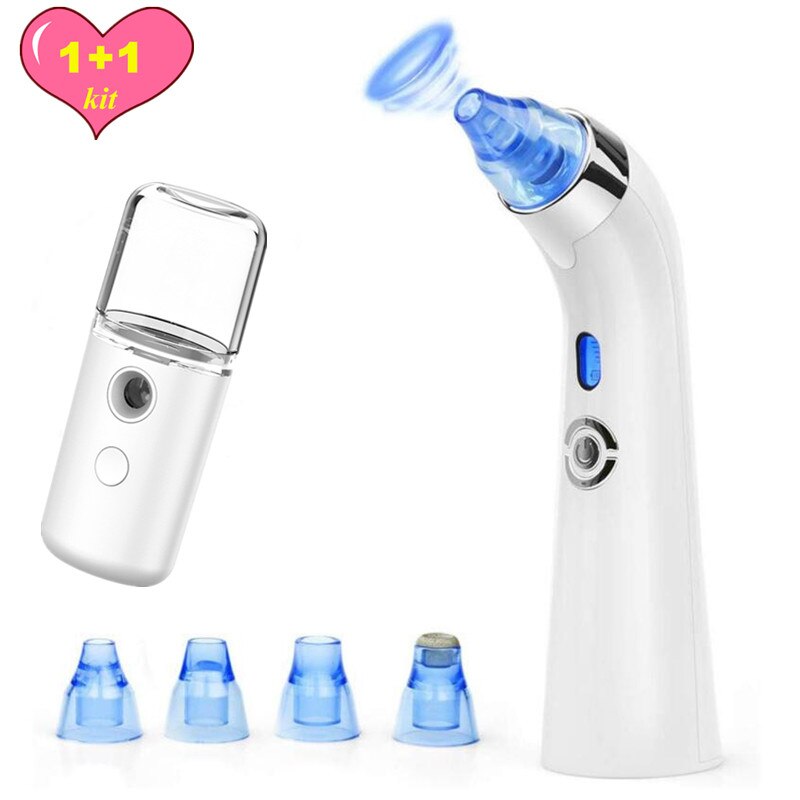 Facial Vacuum Blackhead Whitehead Remover Electric Face Nose Cleaner T Zone Pore Acne Pimple Removal Skin Care Beauty Clean Tool: Blue Kit