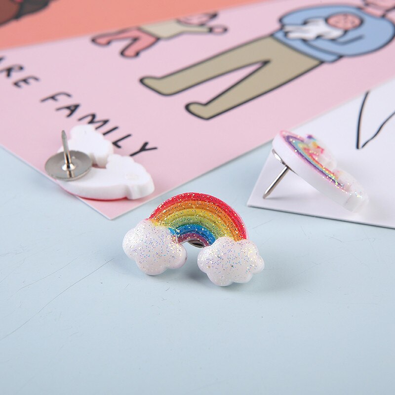 9pcs Beautiful Rainbow Thumbtack Pin Office Push Pins Decoration Cork Board Pushpins Binding Supplies Home Wall Fixed Nails