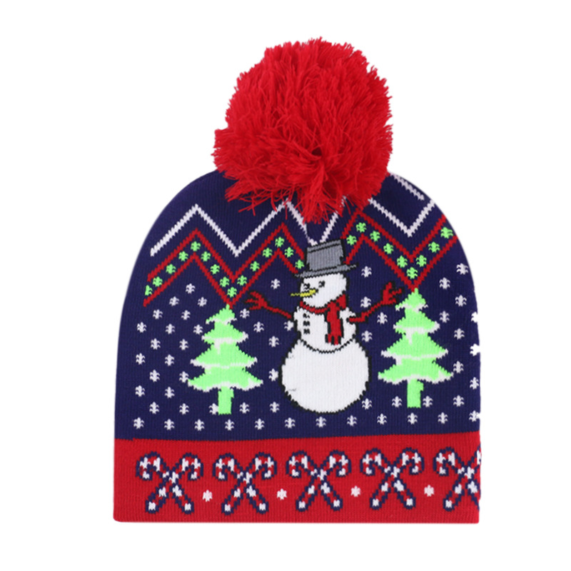 Julehue vinter på julen strikket uld jacquard hue unisex varm med kuglehue hat elg dekorativ kasket: 5