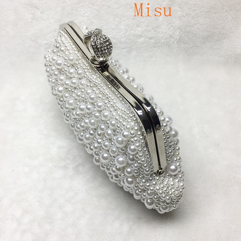 Women White Pearl Shell Evening Bags Luxury Wedding Bead Small Handbag Clutch Dinner Purse Chain Shoulder bag