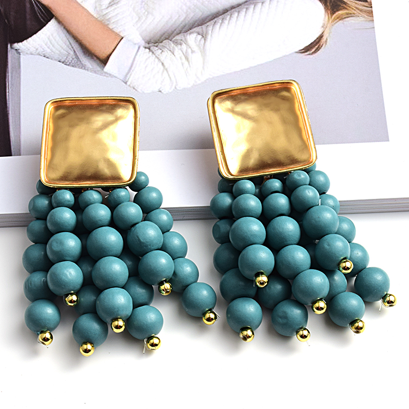 Pendientes colgantes de madera hechos a mano Vintage, Maxi cuentas bohemias, joyería de boda llamativa para mujer brincos: Vino tinto