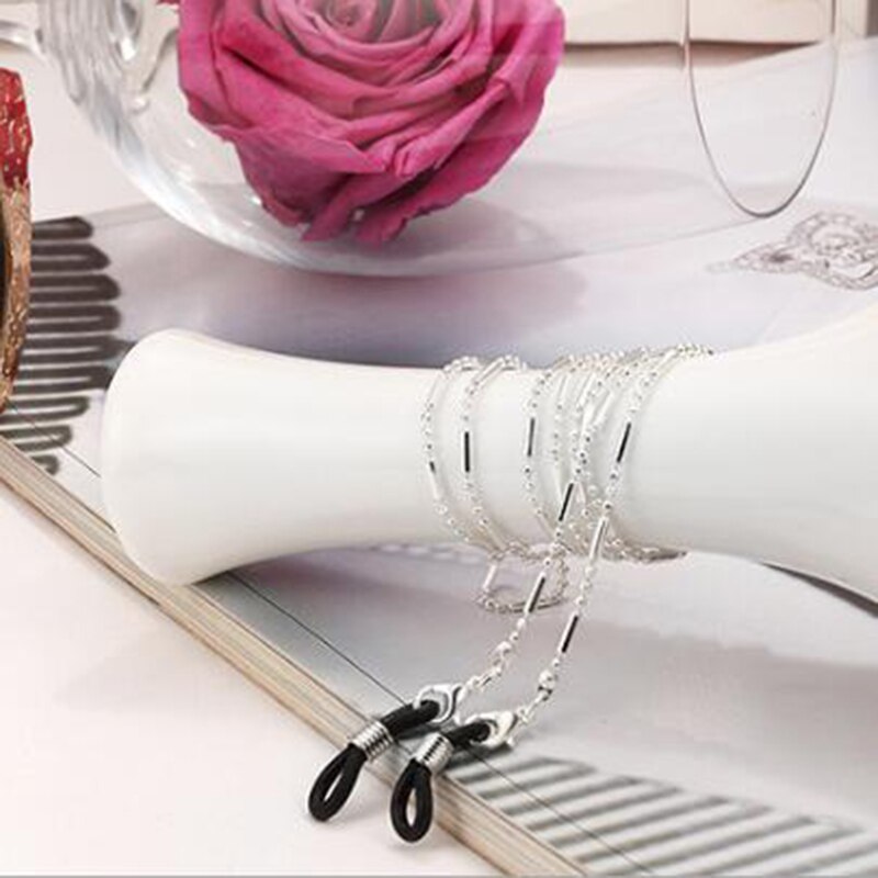 Abalorio de cordón para gafas de color negro, dorado y plateado, cadena de , correa para gafas, cordones informales, accesorios para gafas: Plata