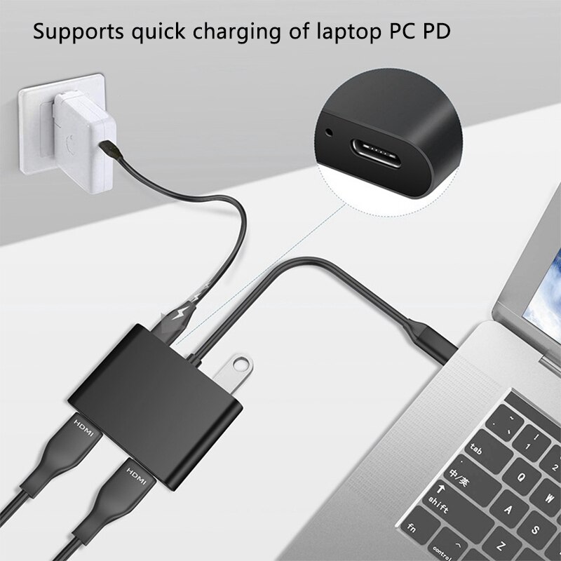 Docking Station, convertitore Display quattro In uno da tipo C a doppio Hdmi/USB3.0/Pd per Pc, Monitor