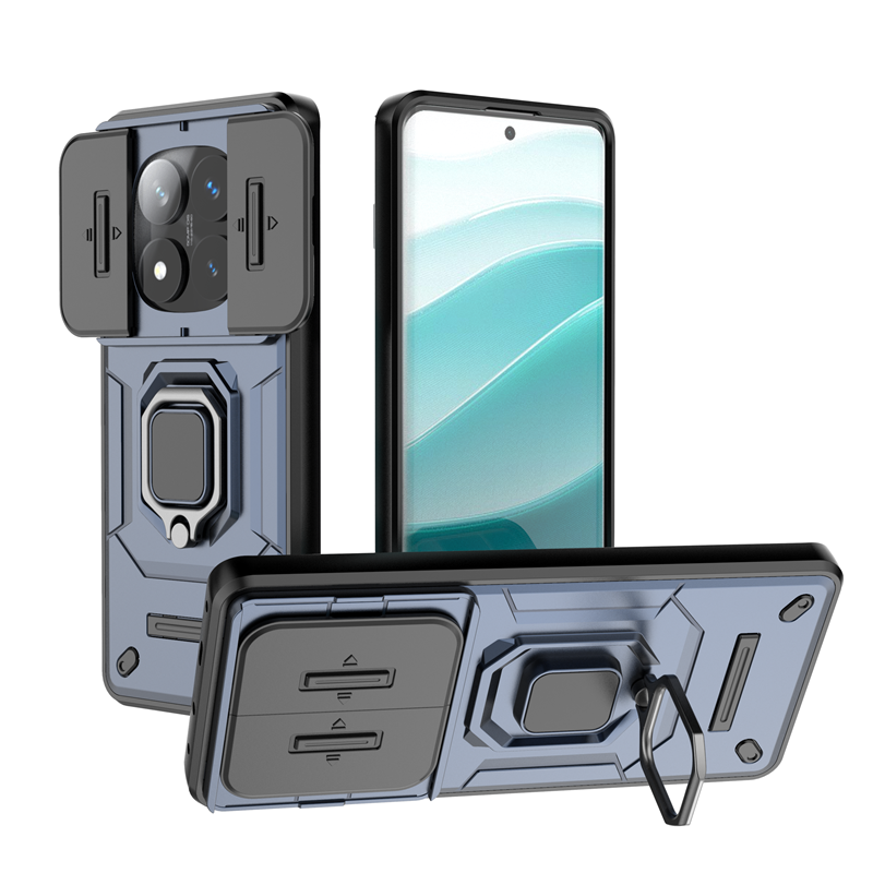 Pansercover til xiaomi redmi note 14 pro 4g pro + 5g etui med magnetisk ring og beskyttelsesfilm til redmi note 14 pro plus linsekapsel: Sort / Til iphone 16 pro