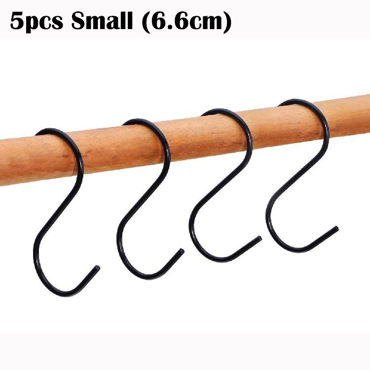 10pcs Stainless Steel S-Shape Hooks Kitchen Bedroom Black Silver Railing S Hanger Hook Clasp Holder Hooks Hanging Storage Tools: 5pcs Black (S)