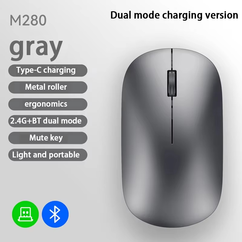 Xiaomi Bluetooth Wireless Mouse Dual Mode DPI Adjustable 2.4G Type-C Rechargeable Silent Ergonomic Morandi Portable Office Mouse: PURPLE
