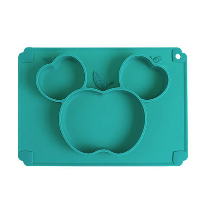 Prato de Silicone Alimentos Complementares de Formação do bebê Bacia de Alimentação Integrada infantil Ventosa Bandeja Talheres Anti-queda: Dark green plate A