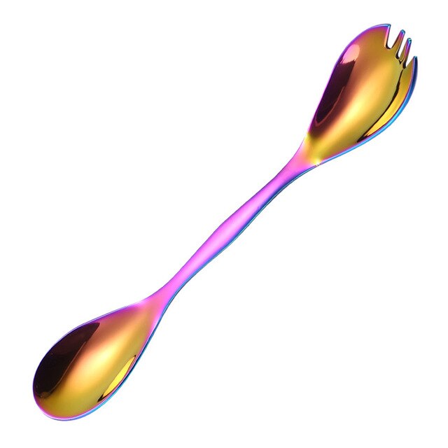 Stainless Steel Double-headed Spoon Fork Multifunctional Dual-purpose Spoon Portable Tableware Kitchen Tools: Multicolor 1