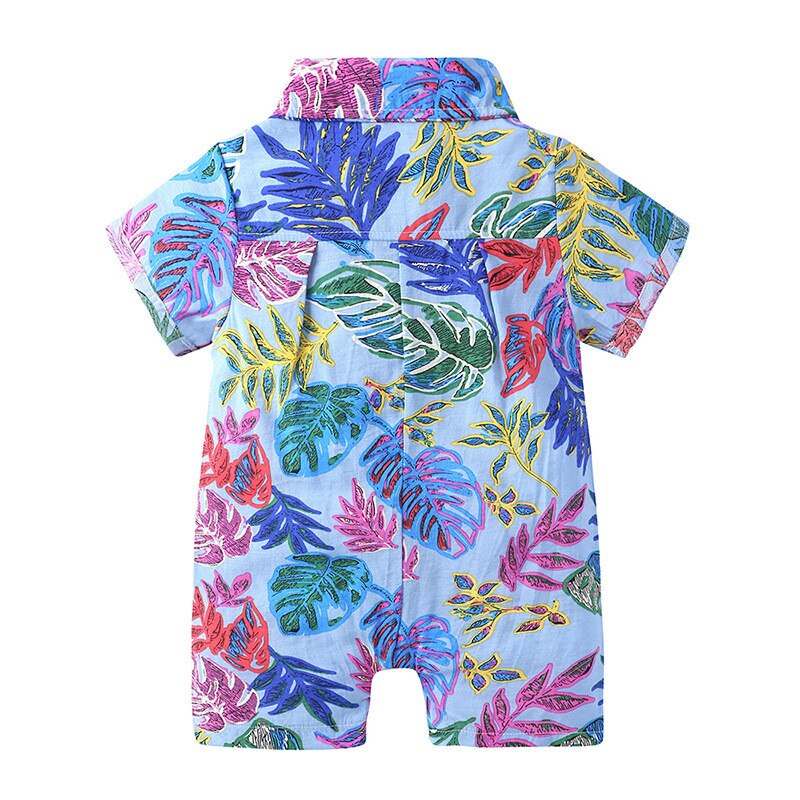 Baby Zomer Kleding Baby Kids Baby Jongens Romper Leaf Print Vlinderdas Turn-Down Kraag Korte Mouwen Jumpsuit: D / 6m