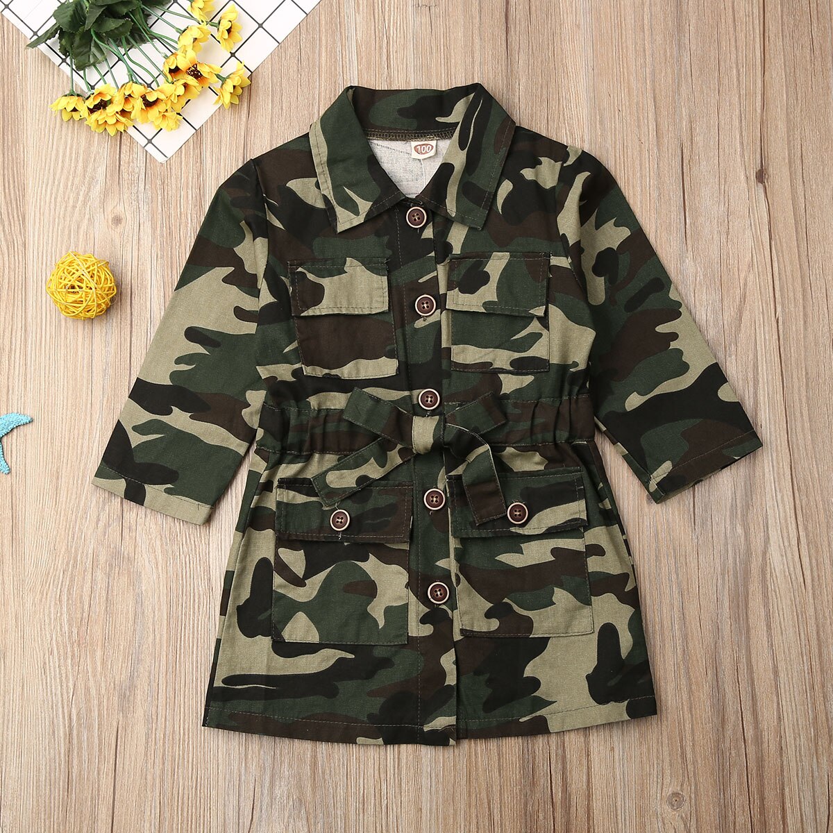 Veste de Camouflage à manches longues pour bébés filles, manteau aux genoux, vêtements d'extérieur
