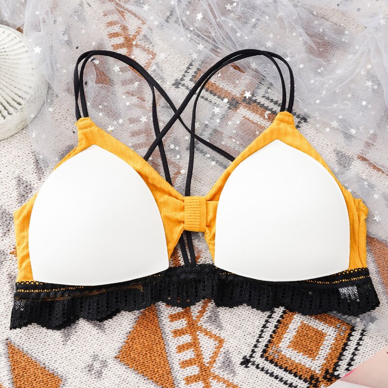 Sexy Women Lace Active Bra Push Up Wireless Bralette Female Thin Straps Underwear Beauty Back Padded Lingerie